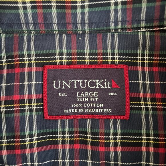 UNTUCKit Men L Walker Road Blue Red Plaid Long Sleeve Button Up Shirt Slim Fit - Picture 8 of 9